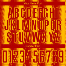 Загрузить изображение в средство просмотра галереи, Custom Red Gold Vertical Brush Stroke Stripes Sublimation Soccer Uniform Jersey