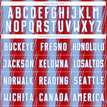 Load image into Gallery viewer, Custom Red White-Light Blue Vertical Brush Stroke Stripes Sublimation Soccer Uniform Jersey