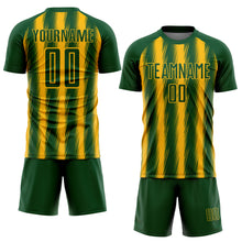 Load image into Gallery viewer, Custom Green Gold Vertical Brush Stroke Stripes Sublimation Soccer Uniform Jersey
