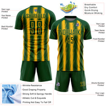 Load image into Gallery viewer, Custom Green Gold Vertical Brush Stroke Stripes Sublimation Soccer Uniform Jersey