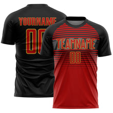 Charger l'image dans la galerie, Custom Black Red Old Gold-Steel Gray Gradient Horizontal Stripes Sublimation Soccer Uniform Jersey