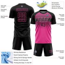 Charger l'image dans la galerie, Custom Black Pink-Steel Gray Gradient Horizontal Stripes Sublimation Soccer Uniform Jersey