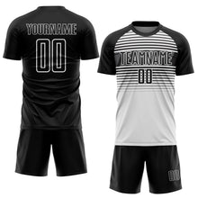 Charger l'image dans la galerie, Custom Black White-Steel Gray Gradient Horizontal Stripes Sublimation Soccer Uniform Jersey