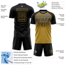 Charger l'image dans la galerie, Custom Black Old Gold-Steel Gray Gradient Horizontal Stripes Sublimation Soccer Uniform Jersey