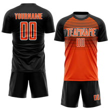 Charger l'image dans la galerie, Custom Black Orange Steel Gray-White Gradient Horizontal Stripes Sublimation Soccer Uniform Jersey