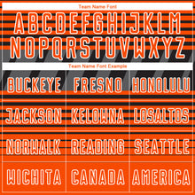 Charger l'image dans la galerie, Custom Black Orange Steel Gray-White Gradient Horizontal Stripes Sublimation Soccer Uniform Jersey