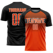 Charger l'image dans la galerie, Custom Black Orange Steel Gray-White Gradient Horizontal Stripes Sublimation Soccer Uniform Jersey