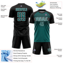 Charger l'image dans la galerie, Custom Black Teal Steel Gray-White Gradient Horizontal Stripes Sublimation Soccer Uniform Jersey