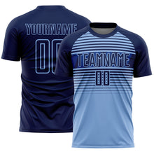 Загрузить изображение в средство просмотра галереи, Custom Navy Light Blue-Royal Gradient Horizontal Stripes Sublimation Soccer Uniform Jersey