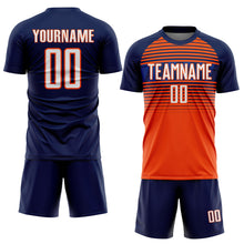 Load image into Gallery viewer, Custom Navy White Orange-Royal Gradient Horizontal Stripes Sublimation Soccer Uniform Jersey