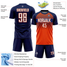 Load image into Gallery viewer, Custom Navy White Orange-Royal Gradient Horizontal Stripes Sublimation Soccer Uniform Jersey