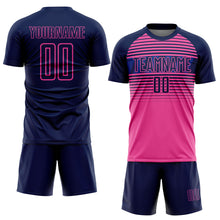 Load image into Gallery viewer, Custom Navy Pink-Royal Gradient Horizontal Stripes Sublimation Soccer Uniform Jersey