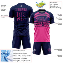 Load image into Gallery viewer, Custom Navy Pink-Royal Gradient Horizontal Stripes Sublimation Soccer Uniform Jersey