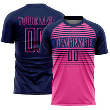 Load image into Gallery viewer, Custom Navy Pink-Royal Gradient Horizontal Stripes Sublimation Soccer Uniform Jersey