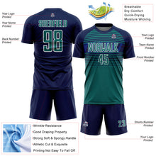 Загрузить изображение в средство просмотра галереи, Custom Navy Teal Royal-White Gradient Horizontal Stripes Sublimation Soccer Uniform Jersey