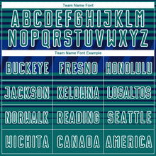 Загрузить изображение в средство просмотра галереи, Custom Navy Teal Royal-White Gradient Horizontal Stripes Sublimation Soccer Uniform Jersey