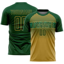 Load image into Gallery viewer, Custom Green Old Gold-Kelly Green Gradient Horizontal Stripes Sublimation Soccer Uniform Jersey