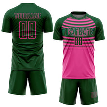 Load image into Gallery viewer, Custom Green Pink-Kelly Green Gradient Horizontal Stripes Sublimation Soccer Uniform Jersey
