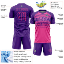 Загрузить изображение в средство просмотра галереи, Custom Purple Pink-Medium Purple Gradient Horizontal Stripes Sublimation Soccer Uniform Jersey