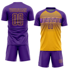 Загрузить изображение в средство просмотра галереи, Custom Purple Gold-Medium Purple Gradient Horizontal Stripes Sublimation Soccer Uniform Jersey