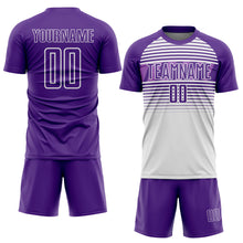 Загрузить изображение в средство просмотра галереи, Custom Purple White-Medium Purple Gradient Horizontal Stripes Sublimation Soccer Uniform Jersey