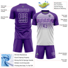 Загрузить изображение в средство просмотра галереи, Custom Purple White-Medium Purple Gradient Horizontal Stripes Sublimation Soccer Uniform Jersey