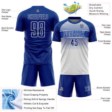 Загрузить изображение в средство просмотра галереи, Custom Royal Thunder Blue-White Gradient Horizontal Stripes Sublimation Soccer Uniform Jersey