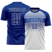 Загрузить изображение в средство просмотра галереи, Custom Royal Thunder Blue-White Gradient Horizontal Stripes Sublimation Soccer Uniform Jersey
