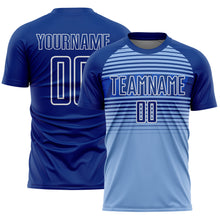 Charger l'image dans la galerie, Custom Royal Light Blue Thunder Blue-White Gradient Horizontal Stripes Sublimation Soccer Uniform Jersey
