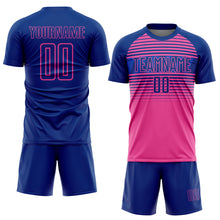 Load image into Gallery viewer, Custom Royal Pink-Thunder Blue Gradient Horizontal Stripes Sublimation Soccer Uniform Jersey