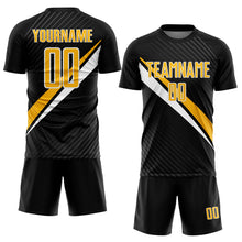 Charger l'image dans la galerie, Custom Black Gold-White Diagonal Stripes Sports Sublimation Soccer Uniform Jersey