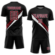 Charger l'image dans la galerie, Custom Black Crimson-White Diagonal Stripes Sports Sublimation Soccer Uniform Jersey