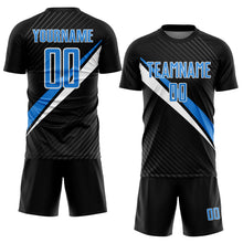 Загрузить изображение в средство просмотра галереи, Custom Black Powder Blue-White Diagonal Stripes Sports Sublimation Soccer Uniform Jersey