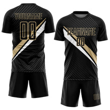 Charger l'image dans la galerie, Custom Black Vegas Gold-White Diagonal Stripes Sports Sublimation Soccer Uniform Jersey