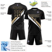 Charger l'image dans la galerie, Custom Black Vegas Gold-White Diagonal Stripes Sports Sublimation Soccer Uniform Jersey