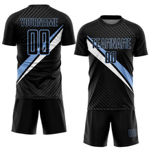 Charger l'image dans la galerie, Custom Black Light Blue-White Diagonal Stripes Sports Sublimation Soccer Uniform Jersey