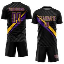 Load image into Gallery viewer, Custom Black Purple-Yellow Diagonal Stripes Sports Sublimation Soccer Uniform Jersey