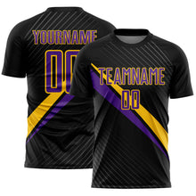 Load image into Gallery viewer, Custom Black Purple-Yellow Diagonal Stripes Sports Sublimation Soccer Uniform Jersey