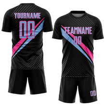 Charger l'image dans la galerie, Custom Black Light Blue-Pink Diagonal Stripes Sports Sublimation Soccer Uniform Jersey