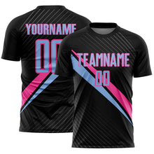 Charger l'image dans la galerie, Custom Black Light Blue-Pink Diagonal Stripes Sports Sublimation Soccer Uniform Jersey