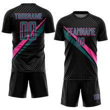 Charger l'image dans la galerie, Custom Black Teal-Pink Diagonal Stripes Sports Sublimation Soccer Uniform Jersey