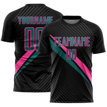 Charger l'image dans la galerie, Custom Black Teal-Pink Diagonal Stripes Sports Sublimation Soccer Uniform Jersey