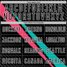 Charger l'image dans la galerie, Custom Black White Aqua-Neon Pink Diagonal Stripes Sports Sublimation Soccer Uniform Jersey