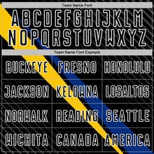 Charger l'image dans la galerie, Custom Black White Royal-Yellow Diagonal Stripes Sports Sublimation Soccer Uniform Jersey