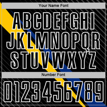 Charger l'image dans la galerie, Custom Black White Royal-Yellow Diagonal Stripes Sports Sublimation Soccer Uniform Jersey