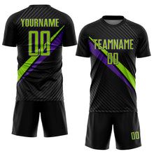 Charger l'image dans la galerie, Custom Black Neon Green-Purple Diagonal Stripes Sports Sublimation Soccer Uniform Jersey