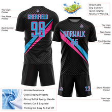 Charger l'image dans la galerie, Custom Black Sky Blue-Pink Diagonal Stripes Sports Sublimation Soccer Uniform Jersey