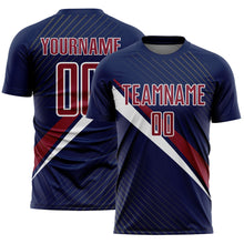 Загрузить изображение в средство просмотра галереи, Custom Navy Crimson-White Diagonal Stripes Sports Sublimation Soccer Uniform Jersey