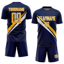 Загрузить изображение в средство просмотра галереи, Custom Navy Gold-White Diagonal Stripes Sports Sublimation Soccer Uniform Jersey