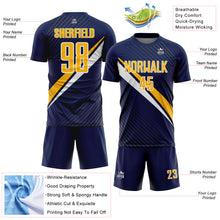 Загрузить изображение в средство просмотра галереи, Custom Navy Gold-White Diagonal Stripes Sports Sublimation Soccer Uniform Jersey